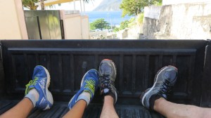 Hitchhiking is common and safe around here. One day our host saw us on the road and gave us a ride back up the hill in the back of her pick-up.