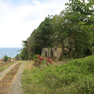 The ruins of the first Catholic Church in Dominica. We appreciated this graveyard having an excellent view and cooling breeze. The church was abandoned after an earthquake made it unsafe.