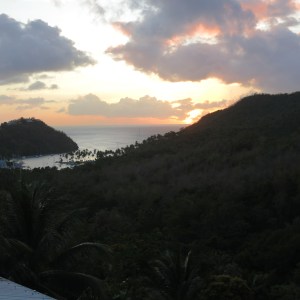 Sunset view from our rooftop over Marigot Bay