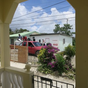 The second ice cream truck, which announced itself with the song Silent Night. Note it has two "portable" chest freezers and a shade roof.