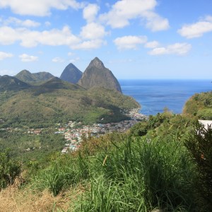 The Pitons beyond St Lucia's second largest town, Soufriere.