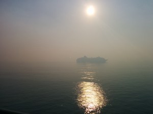 On the last morning of our cruise, our boat was delayed due to a brush fire in the Everglades the day before. The Port of Miami was closed and we could barely make out the other boats queued up waiting for the port to reopen due to the thick smoke.