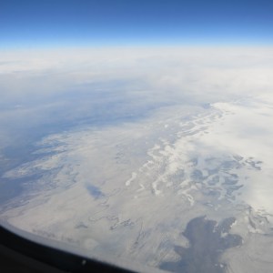 View from the airplane of Vatnajökull, Iceland's largest glacier. 