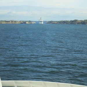A narrow passage on the way into Helsinki, Finland. The cruise ship before us looks like they will barely fit.