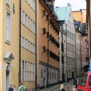 Stockholm. The peach building cleverly attached a mirror outside each window to allow every room a water view.