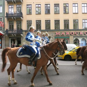 The royal band making their way to the palace in Stockholm
