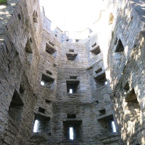 Visby, Gotland. Inside a tower on the protective wall. The wooden floors are gone but you can imagine what it may have looked like when occupied by lookouts and archers.