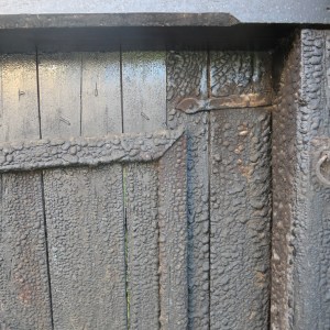 Visby, Gotland. Close up of the impact of tar applied for centuries to wood.