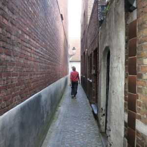 Peter and Megan walking down one of the old narrow lanes.