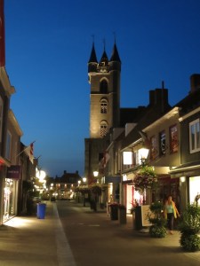 Evening in Sluis, Netherlands. Similarly in Bruges, the old buildings are well lit at night.