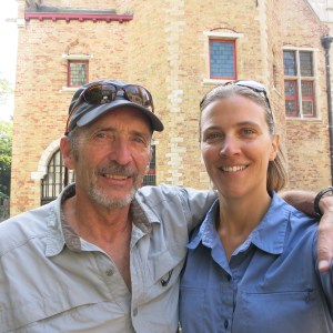Us in a Bruges courtyard. Megan loved how colorful the bricks are: red, yellow, green, brown, white.