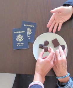 Gambetta Customs Agent offering us chocolates. Yum!