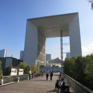 La Défense is a planned high-rise center on the edge of Paris. This enormous arch houses office space for 30,000 workers and caps the other end of a road from the Arc de Triomphe.
