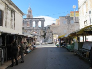 This was our first view of Diocletian's Palace. The old Roman wall built 1700 years ago still has its arched windows and shows signs of other buildings.