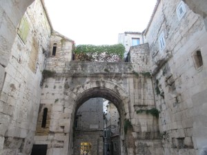 This was the main gate leading into Diocletian's Palace. You can see how locals have moved into the walls, added on to them, and created gardens and terraces where possible. Also note the clothing shop on ground level.