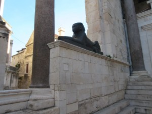 The one surviving intact sphinx and red granite columns imported by Diocletian for his palace.