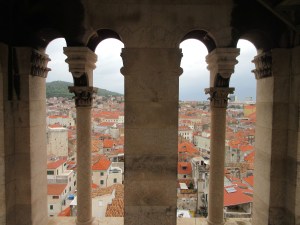 View from the bell tower across the west side of Split to Marjan forest park.