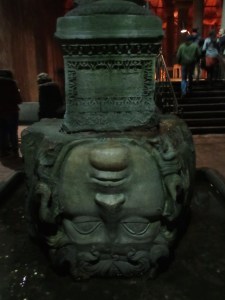 This upside-down Medusa head is in Basilica Cistern. No one knows why it is there or why it is upside-down.