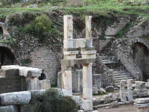 Temple of Domitian. Note the un-excavated structure behind the columns.