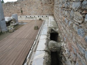 A public toilet. Supposedly, wealthy clients had a reserved seat.
