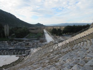 From the amphitheater, this road extended to the harbor, long since silted in. If you look closely you can see the sea now 5 miles away as a light glimmer.