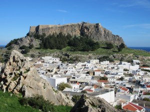 Lindos town and the fortified acropolis.