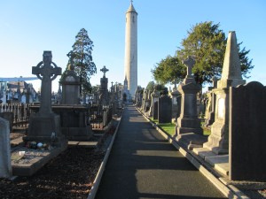 In the last few decades, Loyalists planted a bomb in the base of this tower destroying its staircase. The tower is a memorial for Daniel O'Connell. Glasnevin Cemetery.