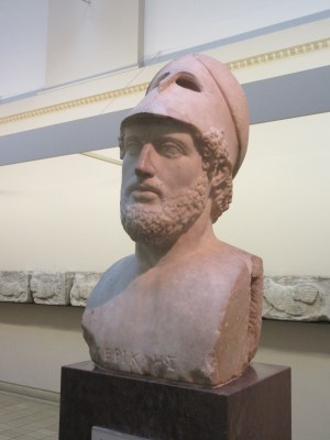 Perikles, 429BC, Greek Citizen-Soldier. At ease with his helmet back. British Museum.