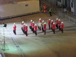 Amid light snow flurries, this marching band played as we pulled away from the dock in Southampton.