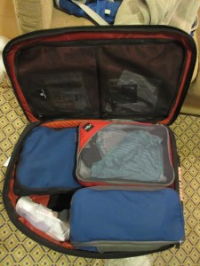 A tidy suitcase with packing cubes.