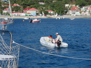 Jackson and Brian exploring from the dingy. Gustavia, St. Barth.